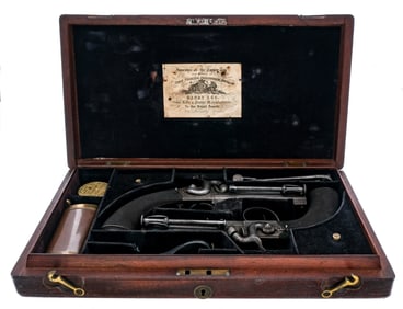 Cased John Collins 2Pcs Set Percussion Pistol