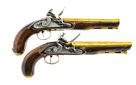 Pair of Brass Barreled Coach Flintlock Pistols