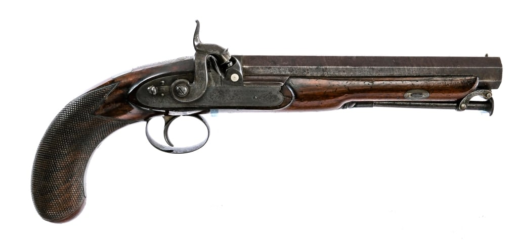 Westley Richards Man-Stopper .68 Belt Pistol: Description Westley Richards Man-Stopper Percussion Belt Pistol in .68 caliber with a single round capacity and a 7.75" octagon twist barrel. Made in London England between 1820-1850 with serial numbe