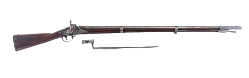Harpers Ferry 1859 Conversion .69 Rifle Musket: Description Harpers Ferry 1859 percussion conversion in .69 caliber with a single round capacity and a 42" rifled barrel. This was a Model 1840 flintlock converted to percussion in 1859. US marked but