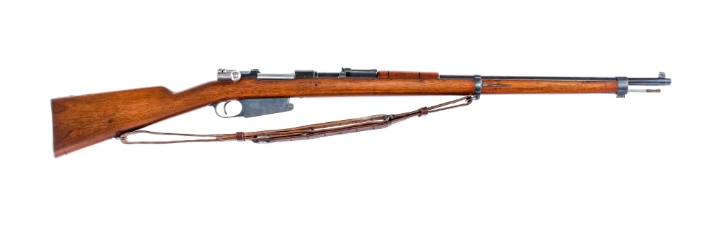 Argentine Loewe Model 1891 Mauser 7.65x53 Rifle: Description Antique Argentine Contract 1891 Ludwig Loewe Mauser chambered in 7.65x53mm Argentine with a five round integral clip fed magazine and a 29" barrel. Front cleaning rod and bayonet lug. Blue