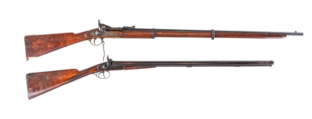 Snider Enfield / Shotgun 2Pcs Lot Rifle - Shotgun: Description This lot is for two long guns. Snider-Enfield Conversion in .577 Snider with a single round capacity and a 36" barrel. Brass butt plate and trigger guard. Rear flip up and front fixed blad