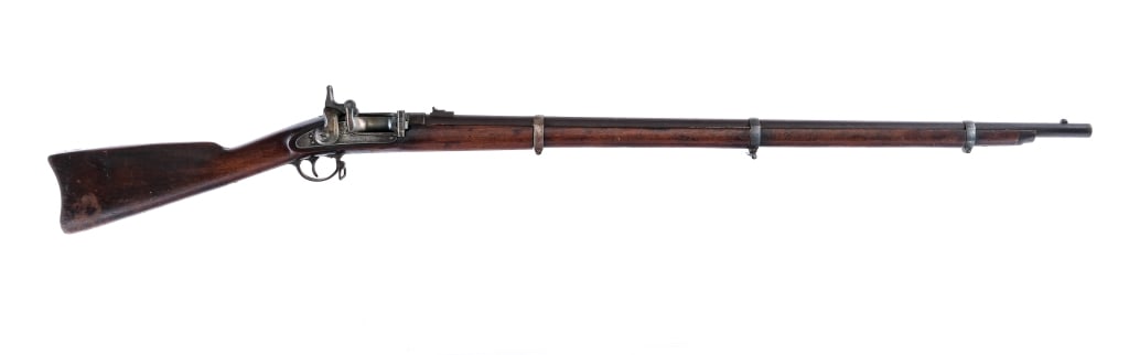 Bridesburg 1861 Needham Conversion .58 Rifle: Description Bridesburg Model 1861 Needham Metallic Cartridge Conversion in .58 caliber with a single round capacity and a 37" barrel. Made in 1862 and dated on lock plate. Finish worn U.S. marked butt