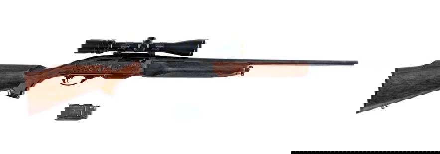 Remington 7400 .308 Win Semi Auto Rifle: Description Remington Model 7400 in .308 Winchester with two, four round removable magazine and a 22.5" barrel. Checkered black composite butt plate. Checkered wood stock and front forend. Blued trigg