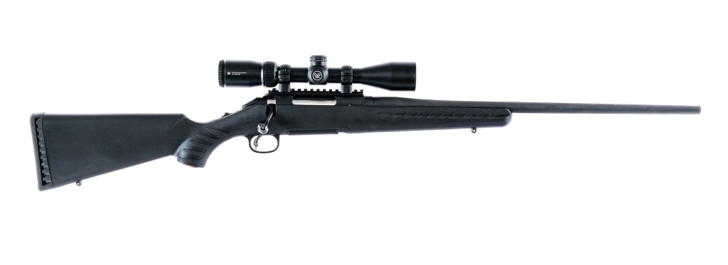 Ruger American .308 Win Bolt Action Rifle: Description Ruger American in .308 Winchester with one, four round removable magazine and a 22" barrel. Rubber butt pad. Textured black composite pistol grip stock and front forend. Trigger with depre