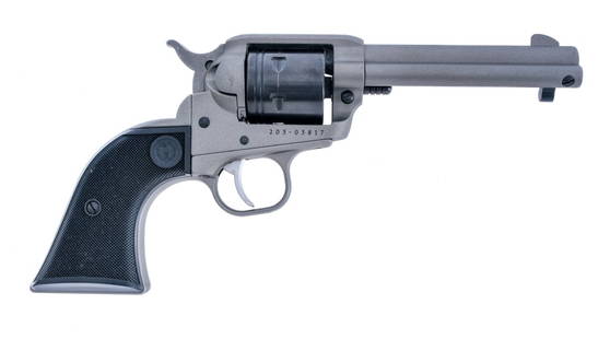Ruger Wrangler .22 LR Single Action Revolver: Description Ruger Wrangler chambered in .22 long rifle with a six-shot cylinder and a 4 5/8" barrel. Manufactured in 2021 with serial number 205-05817. Silver cerakoted barrel and aluminum alloy frame