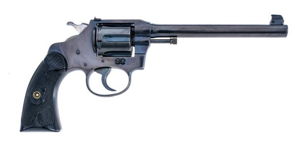Colt Police Positive Target .32 Police DA Revolver: Description Colt Police Positive Target in .32 New Police with a six round capacity and a 6" barrel. Made in Hartford Connecticut in 1915. Checkered black composite grip plates. Blued frame, trigger,