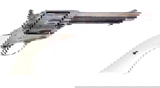 Colt Single Action Army .45 LC Revolver: Description Colt SAA ( Single Action Army ) in .45 Long Colt with a six round capacity and a 5.5" barrel. White composite grip plates. Made in Hartford Connecticut in 1901. Nickel finished trigger gua