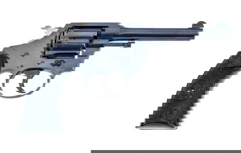 Colt Police Positive .32 New Police DA Revolver: Description Colt Police Positive in .32 New Police with a six round capacity and a 4" barrel. Made in Hartford Connecticut in 1938. Checkered black Colt composite grip plates. Blued frame, trigger, ch