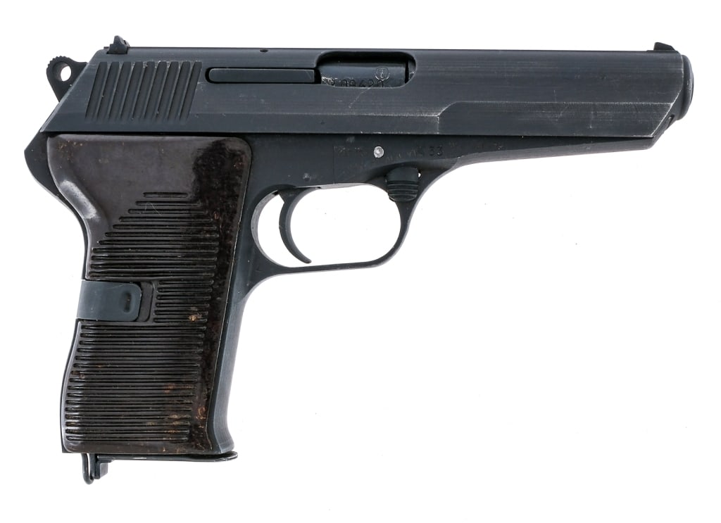CZ VZ 52 7.62x25 Tokarev Semi Auto Pistol: Description Ceska Zbrojovka ( CZ ) VZ 52 in 7.62x25mm with one, eight round removable magazine and a 4.7" barrel. Made in Czechoslovakia in 1953 and import marked on the right side of frame by, CAI ST