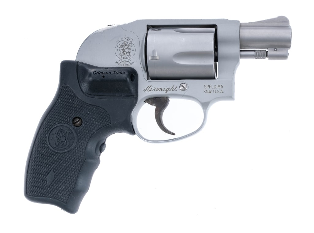 S&W 638-3 Airweight Crimson Trace .38Spl Revolver: Description Smith & Wesson 638-3 Airweight chambered in .38 special with a five round cylinder and a 1 7/8" snub nose barrel. Stainless barrel, cylinder, and checkered cylinder release. Alloy frame wi