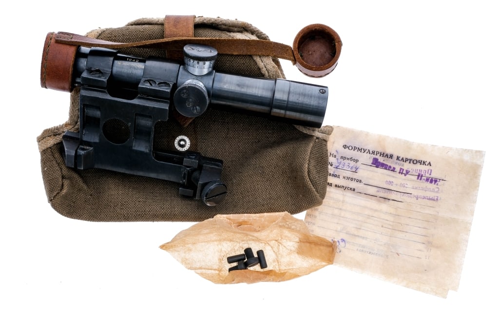 Russian Factory #357 NKV Mosin 91/30 PU Scope: Description Russian Factory #357 NKC Leningrad/Omsk Mosin M91/30 PU Sniper scope with mount. Manufactured in 1942 with serial number A-23364. The scope tube is marked with "25" inside triangle over st