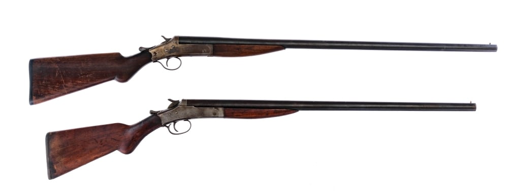 Stevens/Crescent Single Shot Shotgun Lot 12Ga/16Ga: Description This lot is for two break action single-shot shotguns. The first is a Stevens chambered in 12 gauge for 2 3/4" shells with a 32" barrel. Has a fixed FULL choke. The second is a Crescent Fi