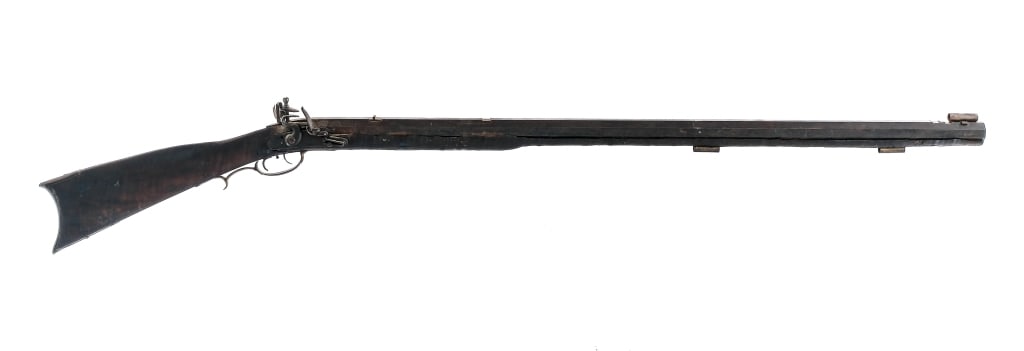 Marra Custom Heavy Barrel Flintlock Rifle: Description Custom Flintlock rifle with Marra marked lock. Features large and heavy 39" octagonal barrel. The bore measures to about 12.5mm so likely 49 or 50 caliber. Custom home made rear sight and 