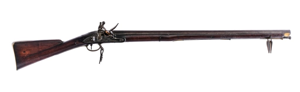 British Brown Bess .75 Flintlock Rifle: Description British Land Pattern Musket "Brown Bess" in .75 caliber with a single round capacity and a 32" barrel. This rifle has been shortened at some point from its original length. Brass butt plat