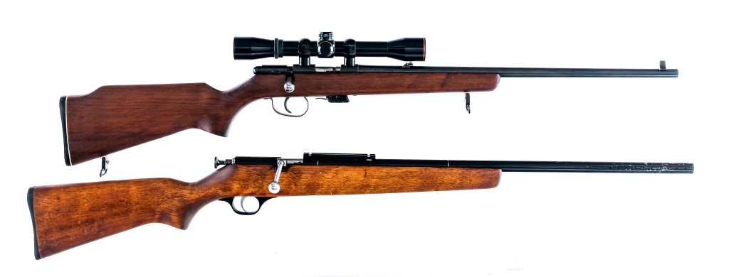 Rifles .22 2 Pcs Lot Semi Auto Rifle: Description This lot is for two .22 caliber rifles. Canadian Industries Limited Model 171 in .22 Long Rifle with one, six round removable magazine and a 21" barrel. Smooth wood stock. Blued trigger, r