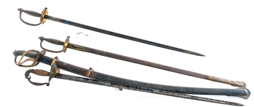 U.S. Swords / Scabbards 4 Pcs Lot Sword: Description This lot is for four assorted U.S. Military swords with three scabbards. U.S. Model 1840 Cavalry Saber made by Clauberg Solingen with a 35.5" blade length. Comes in a metal scabbard with l
