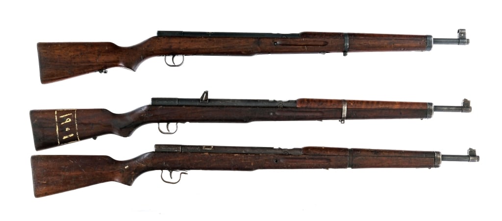 Anschutz Hakim Trainer 3 Pcs Air Guns: Description This lot is for three Anschutz Egyptian Hakim Air Rifle trainers chambered in .22 caliber pellet with 19" barrels. Blued finish with smooth wood forends and pistol grip stocks. One has the