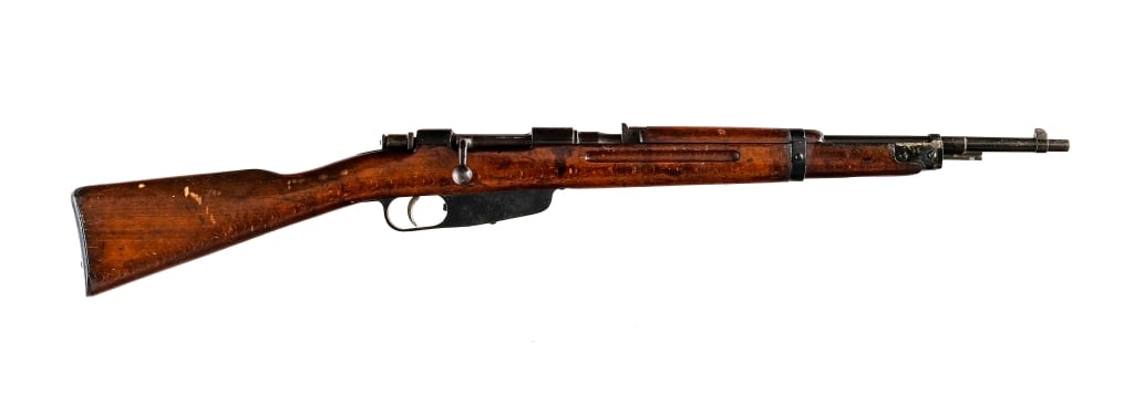 Terni Carcano M38 Finnish 7.35x51mm Bolt Rifle: Description Finnish marked Terni M38 Carcano chambered in 7.35x51mm Carcano with a five round clip fed internal magazine capacity and a 21" barrel. Front bayonet lug. Blued barrel, bands, receiver, ma