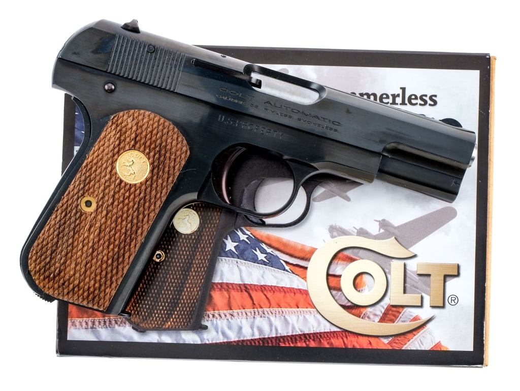Colt 1903 Pocket Hammerless .32 ACP US Armament: Description U.S. Armament Made (Ephrata Pennsylvania) 1903 Colt Pocket Hammerless Semi Automatic Pistol in .32 ACP, with one eight round removable magazine and a 3.75" barrel. Colt Licensed Copy. Chec