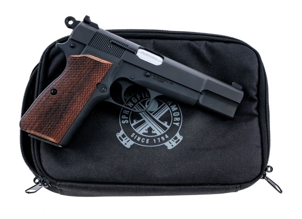 Springfield Armory SA-35 9mm Semi Auto Pistol: Description Springfield Armory SA-35, Hi Power clone chambered in 9mm with a fifteen round Mec-Gar magazine and a 4.7" stainless cold hammer forged barrel. Matte finished carbon steel frame with check