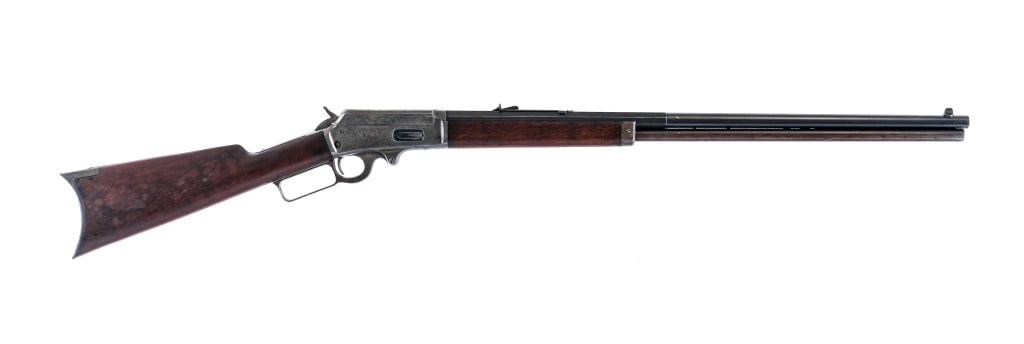 Marlin 1893 .30-30 Win Lever Action Rifle: Description Marlin Model 1893 in .30-30 Winchester with a ten round capacity and a 26" half octagon to round barrel. Made in New Haven Connecticut in 1897. Finish worn butt plate. Smooth wood stock an