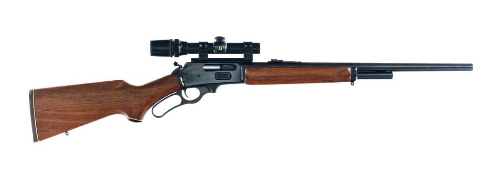 Marlin 1895SS .45-70 Gov't Lever Action Rifle: Description JM stamped Marlin 1895SS chambered in .45-70 Government with a half tube magazine and a 22" barrel. Blued finish with smooth wood forend and pistol grip stock with rubber recoil pad. Adjus