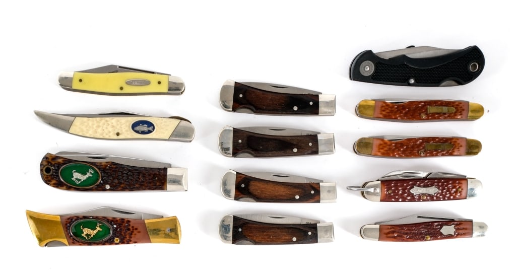 Camillus Folding Knife 13 Pcs Lot Knives: This lot is for thirteen Camillus New York folding knives. Some of the Models include, American Wildlife, Yello-Jacket, Lev-R-Lok, Rimfire Classic and assorted folders. Composite and wood grip plates.