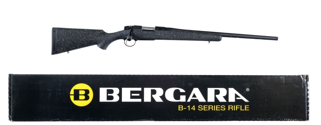 Bergara B-14 Ridge 6.5 Creedmoor Bolt Action Rifle: Bergara B-14 Ridge chambered in 6.5 Creedmoor with a 4+1 capacity and a 22" threaded barrel. Graphite black Cerakote finish. Drilled and tapped receiver. Push to fire safety. American style synthetic