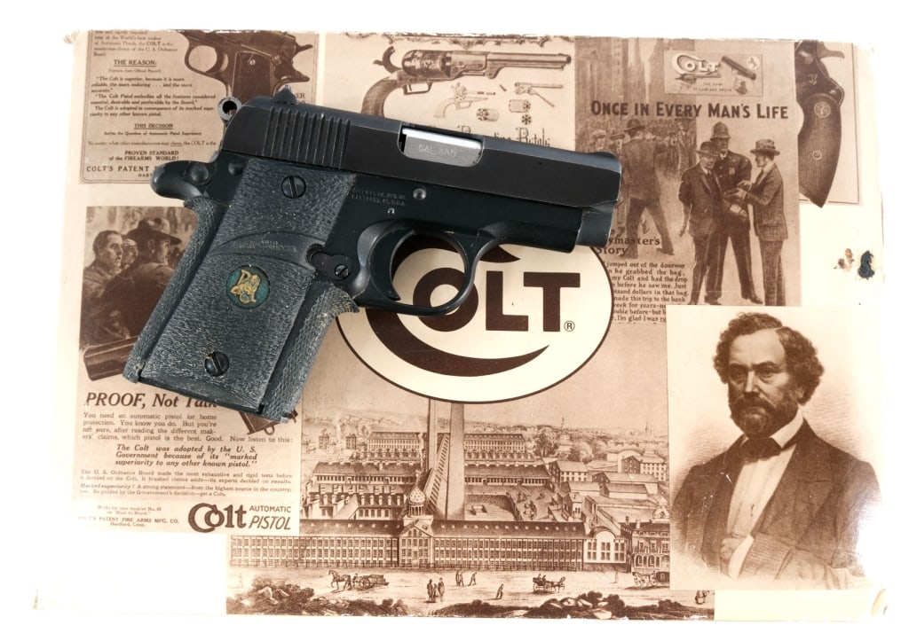 Colt Mustang Pocketlite .380 ACP Semi Auto Pistol: Colt Mustang Pocketlite in .380 ACP with one, six round removable magazine and a 2.75" barrel. Manufactured in Hartford Connecticut in 1995. Pachmayr rubber grip. Matte black finished alloy frame. Blu