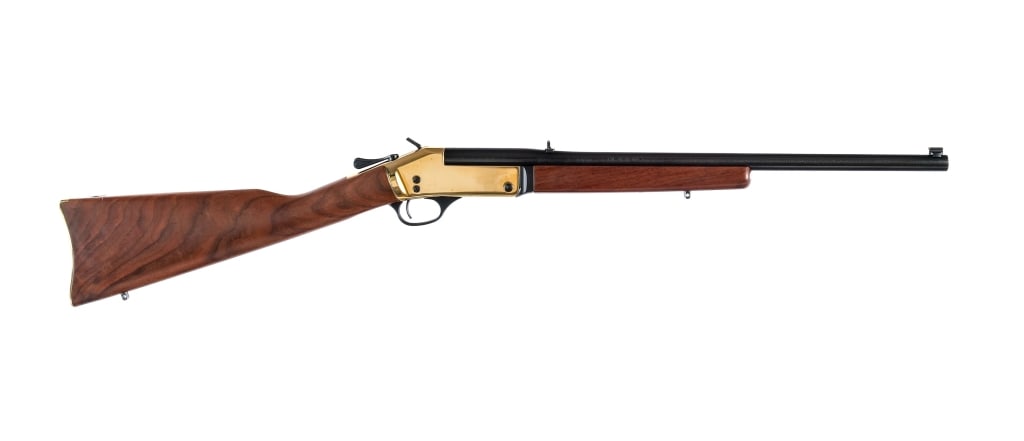 Henry H015B .45-70 Gov't Single Shot Rifle: Henry H015B chambered in .45-70 Government with a single shot capacity and a 22" barrel. Blued barrel, hammer, lever, and trigger. Brass receiver and butt plate. Drilled and tapped receiver. Adjustabl