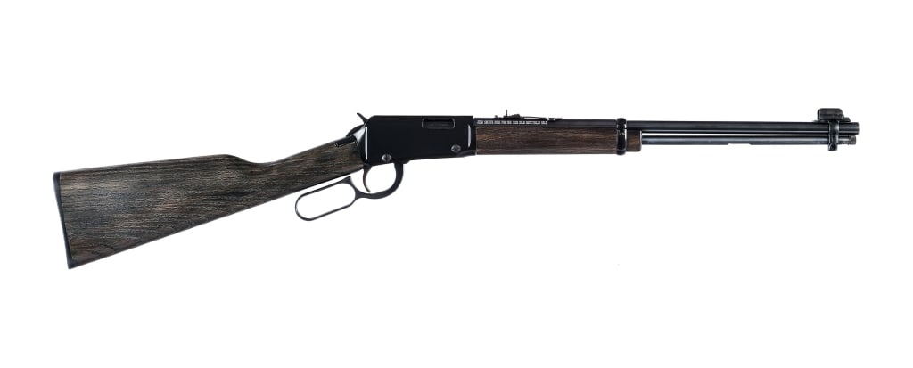 Henry Garden Gun .22 LR Shot Lever Action Rifle: Henry Garden Gun chambered in .22 Long Rifle for Shot Shells only, with a fifteen round capacity and a 18.5" barrel. Adjustable rear sight and hooded front blade. Blued barrel, magazine tube, hammer,