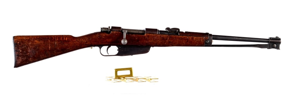 RE Terni M91 Cavalry Carbine Carcano 6.5x52 Rifle: Italian RE Terni M91 Cavalry Carbine chambered in 6.5x52mm Carcano with a six-shot en-bloc clip fed magazine and a 18" barrel. Manufactured in 1937. Imported by PW Arms, marked on the left side of the