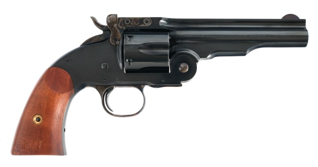 Cimarron/Uberti No. 3 Top Break .45 Colt: Cimarron/Uberti No. 3 Top Break chambered in .45 Colt with a six-shot cylinder and a 5" barrel. Manufactured in Italy by Uberti and imported by Cimarron. Blued barrel, cylinder, frame, and trigger. Ca