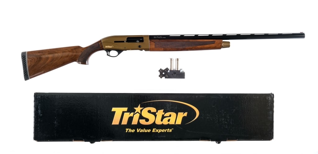 Tristar Viper G2 Bronze 12 Ga Semi Auto Shotgun: Tristar Viper G2 Bronze chambered in 12 gauge for 3" shells with a five shot tube magazine and a 28" vented rib barrel. Installed removable MOD choke. Red fiber optic front sight. Blued barrel, magazi