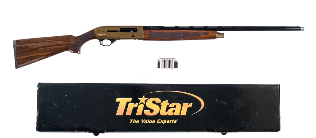 Tristar Viper G2 Bronze 28 Ga Semi Auto Shotgun: Tristar Viper G2 in 28 gauge with a five round capacity and a 28" top rib vented barrel with removable Skeet choke. Checkered wood stock and front forend. Bronze finished receiver and blued barrel. Re