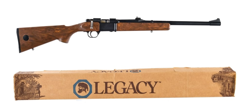 Daisy 2202 .22 LR Bolt Action Rifle: Legacy by Daisy Model 2202 in .22 Long Rifle with one, ten round removable magazine and a 19" barrel. Lustran ABS composite Monte Carlo style stock and front forend. Composite barrel jacket with metal