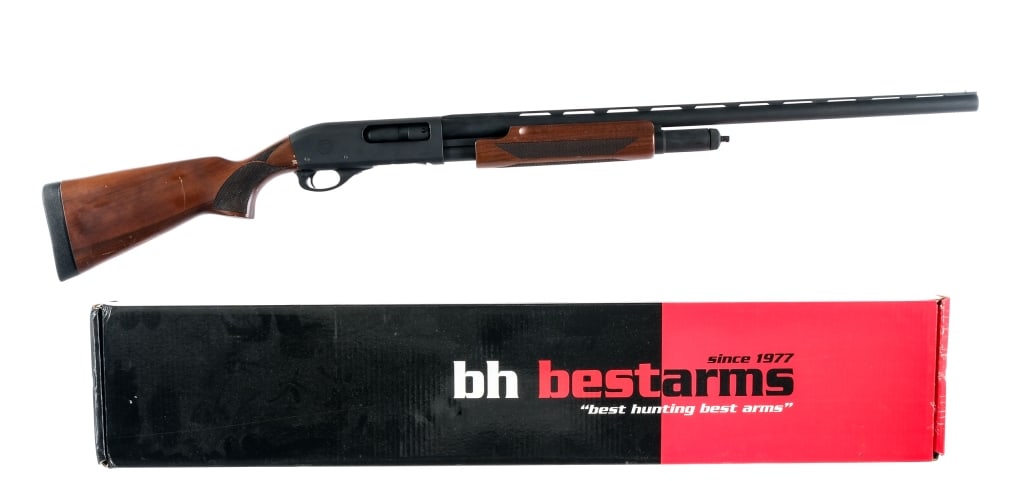 Arms Group M-870 12Ga Pump Action Shotgun: Description Arms Group M-870 chambered in 12 gauge with a tubular magazine and a 28" vented rib barrel. The bore has a removable MOD choke. Matte finished barrel, receiver, and trigger. Cross bolt saf