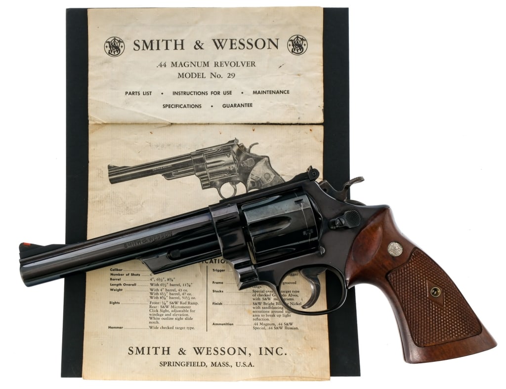 S&W 29 "No Dash" .44 Mag Revolver: Description Smith & Wesson Model 29 ( No Dash ) in .44 Remington Magnum with a six-shot cylinder and a 6.5" barrel. Manufactured in Springfield Massachusetts between 1960 and 1961. Checkered S&W wood