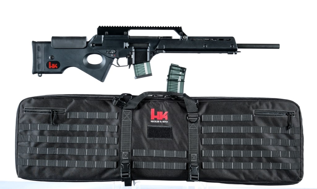 HK SL8-6 .223 Rem Semi Auto Rifle H&K: Description Heckler & Koch SL8-6 chambered in .223 Remington with two, ten round single stack magazines and a 20.8" cold hammer forged barrel with recessed crown. The barrel is also free floating and