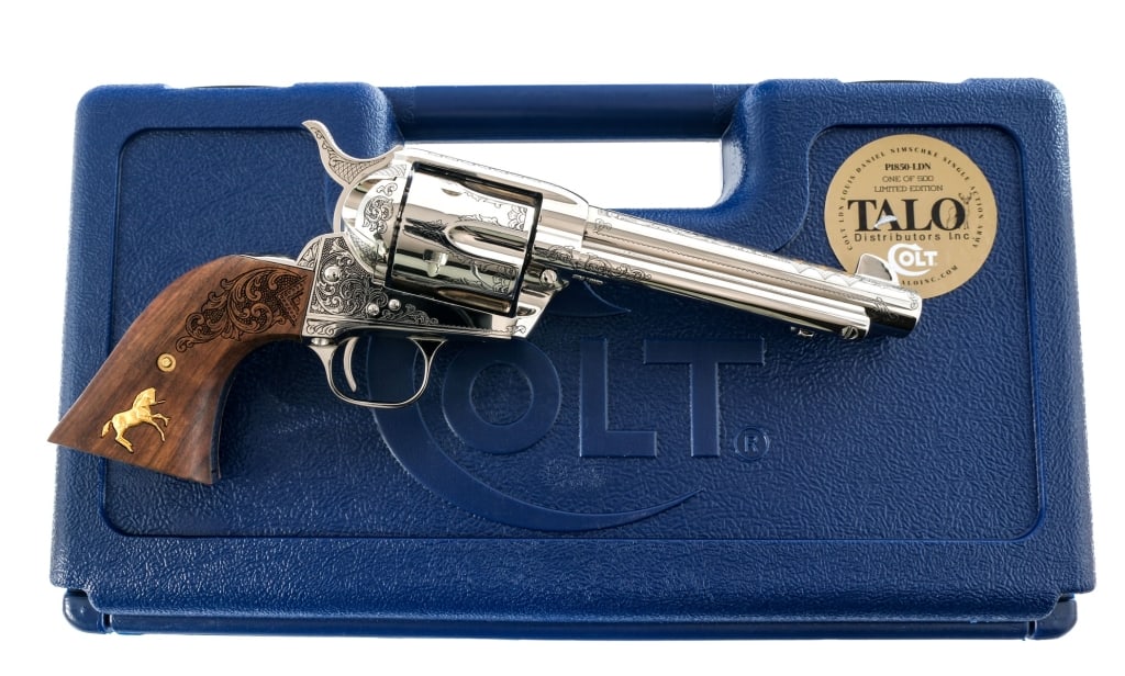 Colt Talo Nimshcke SAA .45 LC Revolver: Description Colt / TALO Distributors Inc Exclusive Nimshcke Single Action Army in .45 Long Colt with a six round capacity and a 5.5" barrel. P1850-LDN Limited Edition Talo Exclusive One of Five