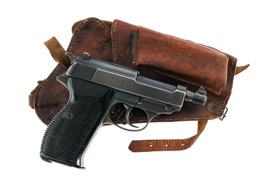 Walther P38 K 9mm Semi Auto Pistol: Description Walther P38 in 9mm with one, eight round removable magazine and a 3.5" barrel. Made in 1944, AC 44 marked slide. This pistol was made in the style of the famous gunsmith/machinist John
