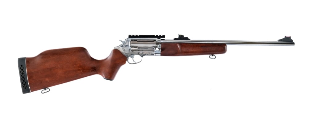 Taurus Circuit Judge .45/.410 Revolving Rifle: Description Taurus Circuit Judge chambered in .45 Colt and .410 bore for 3" shells with a five-shot cylinder and a 18.5" barrel. Manufactured in Brazil, imported by Braztech, marked on the receiver. A