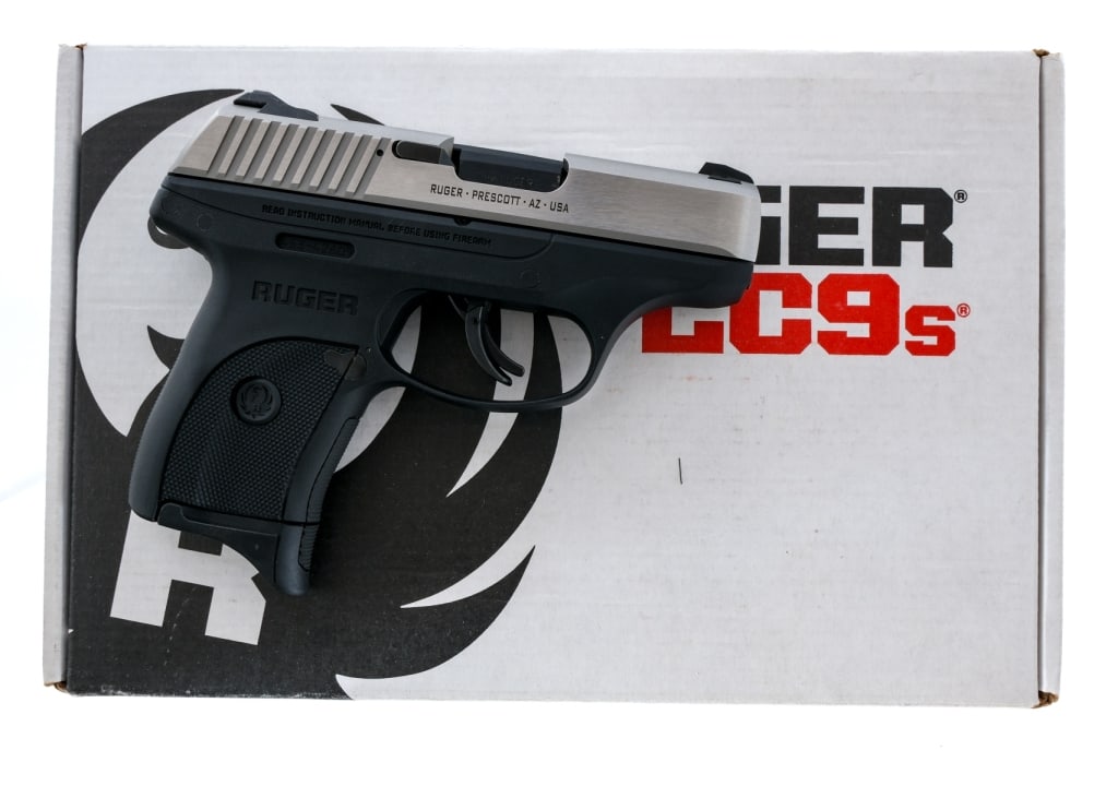Ruger LC9S 9mm Semi Auto Pistol: Description Ruger LC9S in 9mm with one, seven round removable magazine and a 3.25" barrel. Made in Prescott Arizona in 2017. Textured polymer frame with push button magazine release. Striker single ac