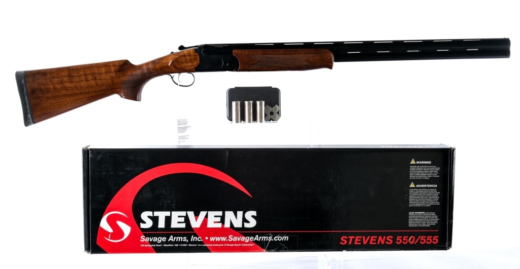 Stevens Savage 555 12 Ga O/U Shotgun: Description Savage/Stevens model 555 chambered in 12 gauge for 2 3/4" shells with a 28" vented rib over/under barrels. Manufactured in Turkey by KOFS. The top bore has a removable IC choke, and the bo
