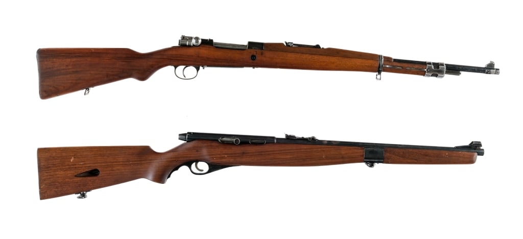 FN / Mossberg 2 Pcs Rifle: Description This lot is for two rifles. FN Herstal Belgian Mauser Mle 50 "B" "ABL" in .30-06 Springfield with a five round capacity and a 23.5" barrel. Smooth wood stock. Black enamel finish over the 