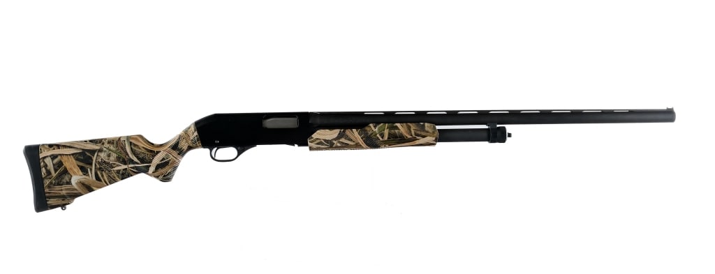 Stevens 320 12 Ga Pump Action Shotgun: Description Stevens Model 320 in 12 gauge 2 3/4" with a five round capacity and a 28.5" top rib vented barrel. Made in China by Sun City Machinery Co LTD for Stoeger. Barrel has removable MOD choke in