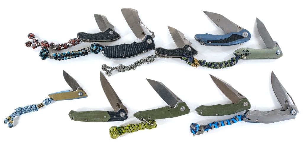 Bestech Folding Knives 10 Pcs Lot Knife: Description Bestech Knives folding knife lot with ten assorted pieces. Some of the Models include: Warwolf, Zen, Hornet and Tercel. Seven of the knives have paracord lanyards with figurines/charms. Sh