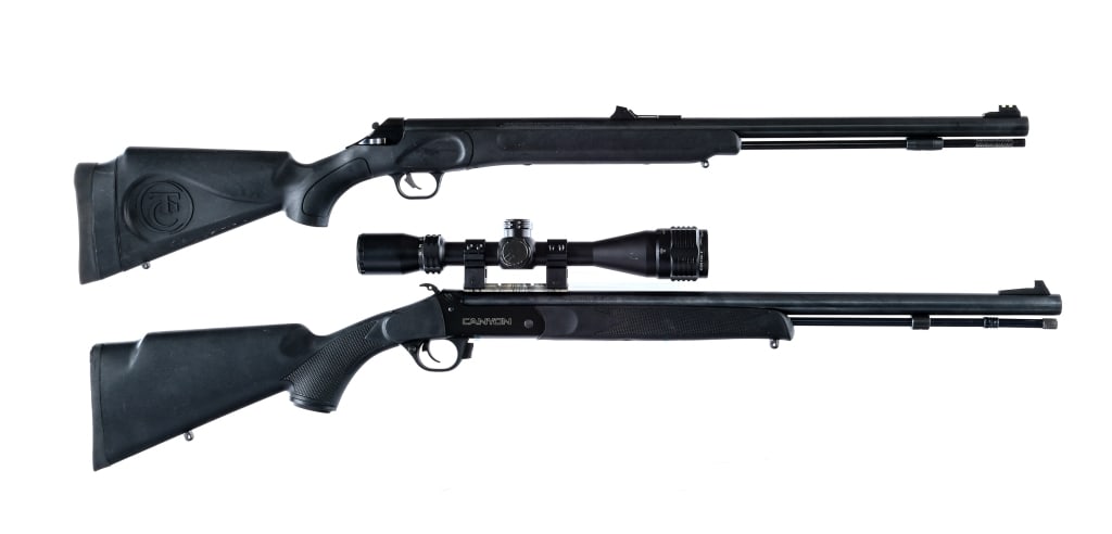 Thompson Center / Traditions .50 2 Pcs Rifle: Description This lot is for two .50 caliber Black Powder rifles. Traditions Canyon in .50 caliber with a single round capacity and a 24" barrel. Black composite stock. Under barrel removable ramrod. T