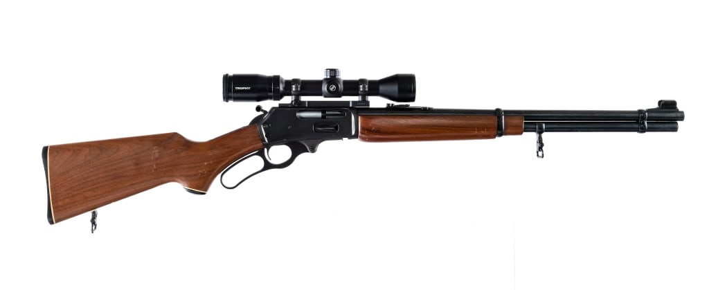 JM Marlin 336CS .30-30 Win Lever Action Rifle: Description JM Stamped Marlin 336CS chambered in .30-30 Winchester with a six round tube magazine and a 20" barrel. Adjustable rear semi-buckhorn sight and hooded front blade. Drilled and tapped recei